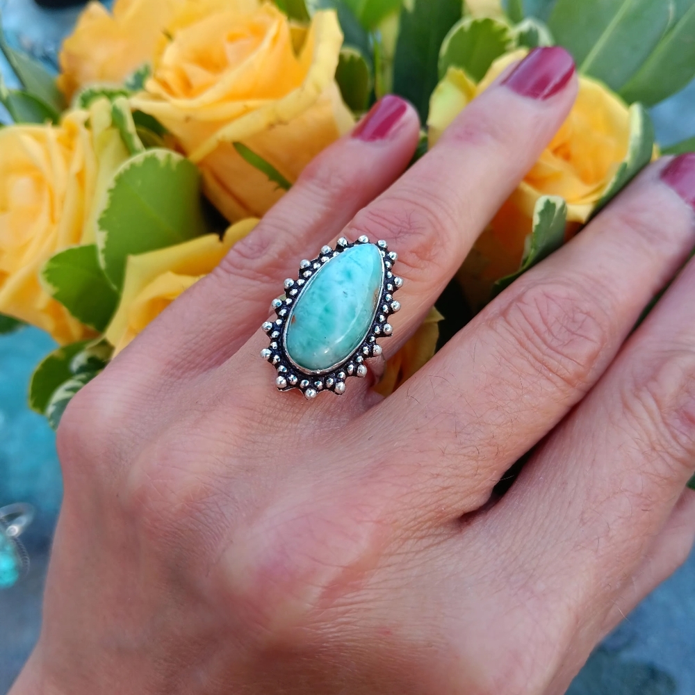 Larimar Gemstone Sterling Silver Ring 925